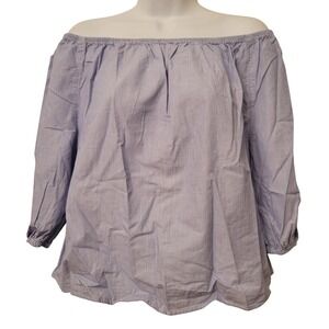 Anthro Maeve Blue White‎ Stripe Off The Shoulder Poplin Blouse Top XS Cotton